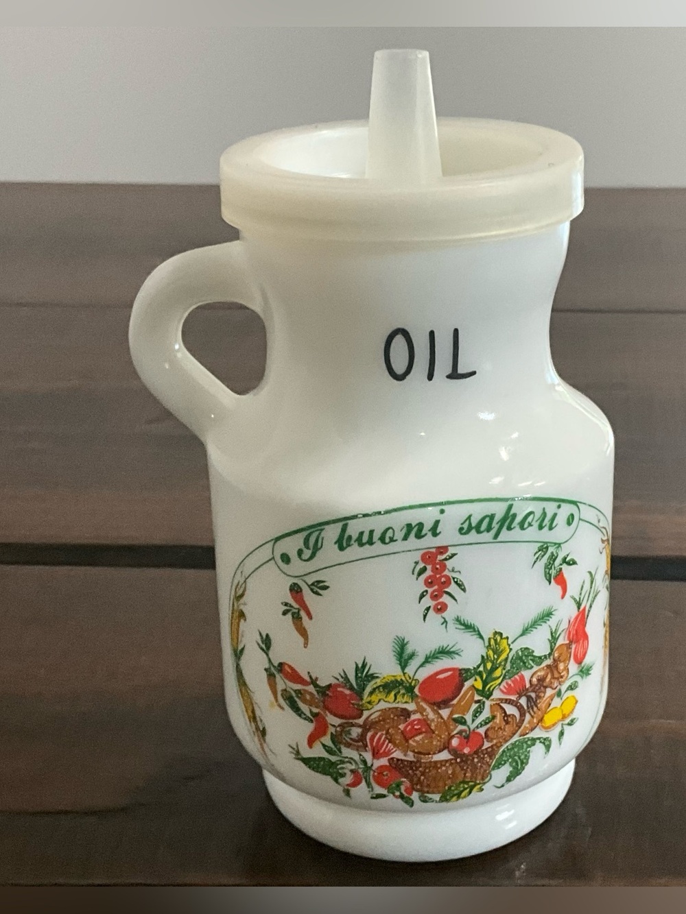 Vintage Oil Dispenser Milk Glass Decor Giorgi Spice of Life type design